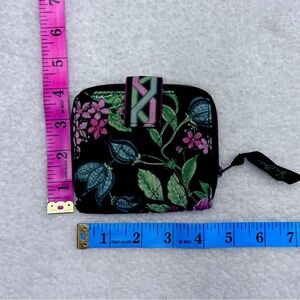Vera Bradley Compact Floral Wallet - Black, Green Leaves, and Pink Flower